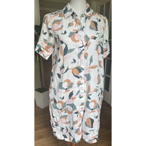 Rachel Zoe Women's Linen Floral Button Front Short Mini Shirt Dress White Size M - Picture 5 of 7